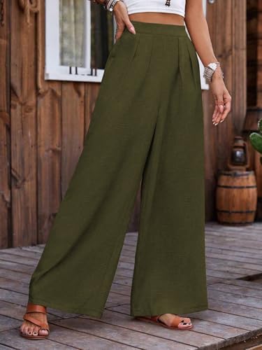 Image of TOPLOT Trouser for Women | Loose Fit High-Waist Korean Pants | Palazzo Pants with Pleated Front | Formal Relaxed Fit Casual Travel, Office & Lounge Wear Pant (5254)