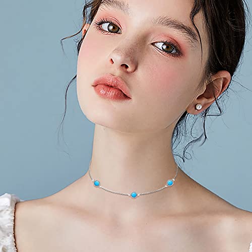 FLYOW S925 Sterling Silver Dainty Butterfly/Moonstone/Turquoise/Agate/Circle Choker Necklace Short Dainty Layered Pendant Necklace Jewelry for Women Girls2