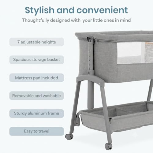 Dream On Me Calypso Bedside Bassinet, Foldable Portable Crib - Gray - image 5
