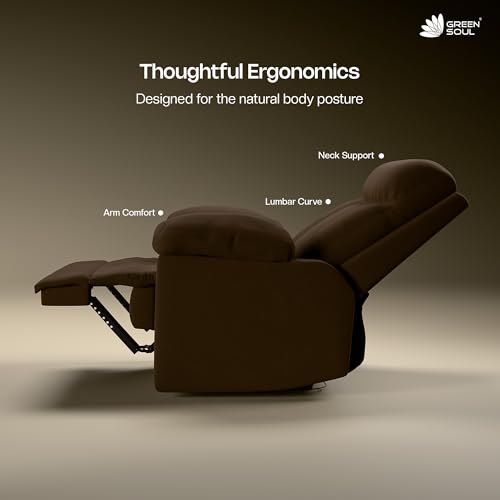 Image of Green Soul Cloud | Single Seater Manual Recliner Sofa | Ultra Soft Suede Fabric | Recline & Relax (R1) | Oversized Leg Rest & Cushioned Lumbar (Brown)
