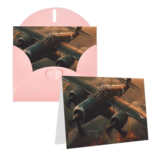 QMNEHJ グリーティングカード サンキューカード 封筒付き ブランクノートカード 4x6インチ バースデーカード 第二次世界大戦 航空機 ウェディングカード お悔やみカード おもしろい思考カード あらゆる場面に対応
