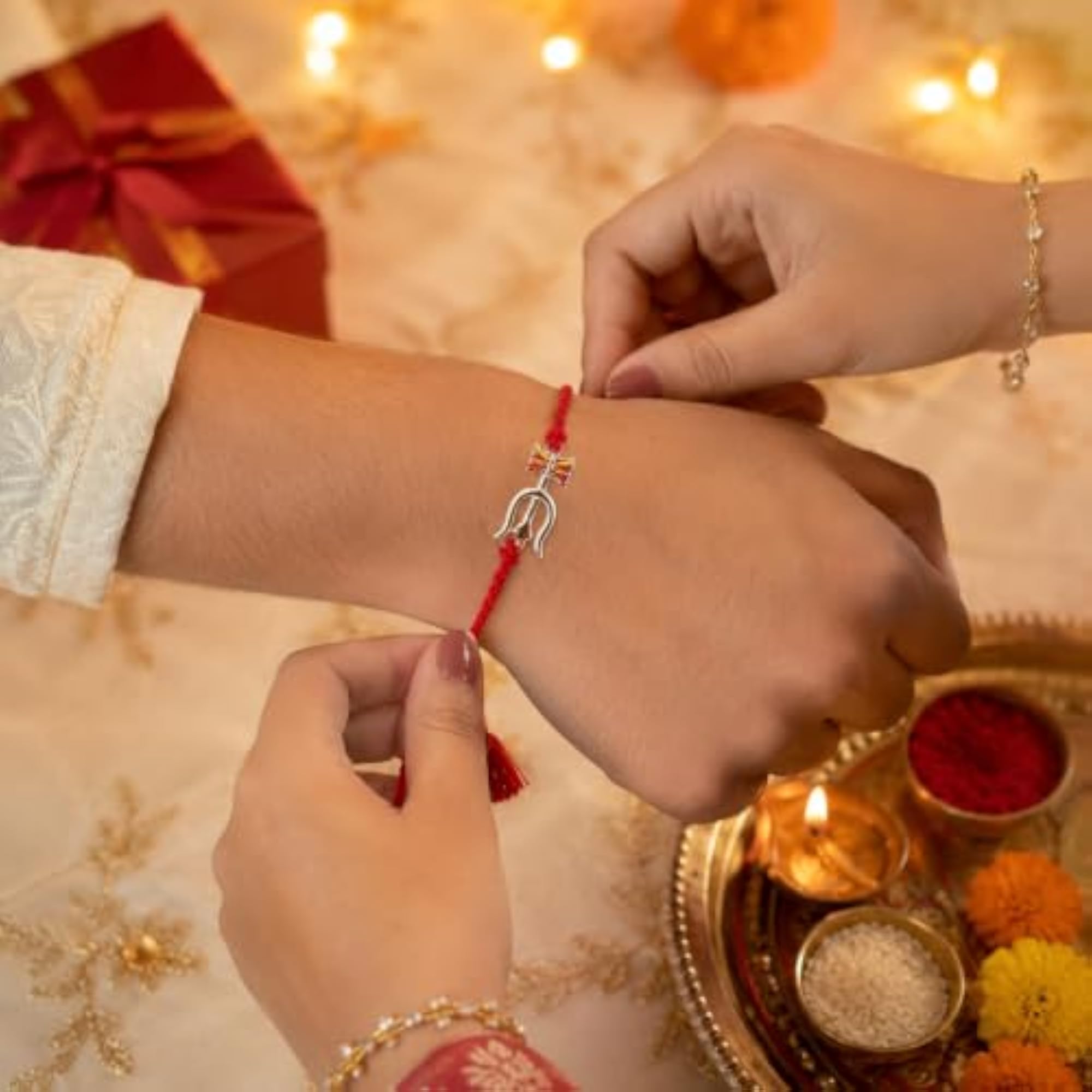 925 Sterling Silver Trishul Damru Rakhi for Brother