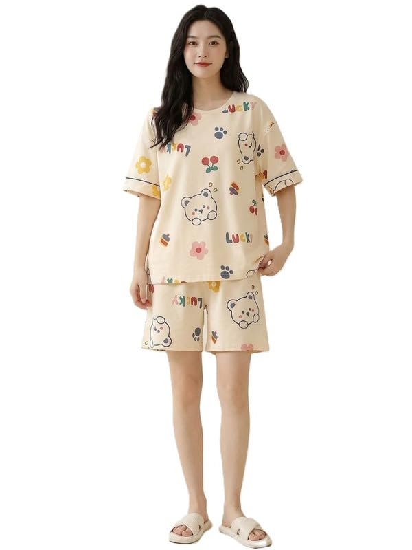 Women Print Oversized Lounge Set Soft Cotton Feel Relaxed Shirt with Comfortable Pyjama Night Suit-picture-29