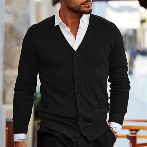 Men Cotton Sweater Cardigan Casual Solid Long Sleeve Knitted Slim V-Neck Sweater4