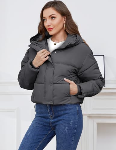 Gihuo Women's Cropped Puffer Jacket Zip Up Hooded Quilted Jackets Winter Short Padded Coat Outerwear3