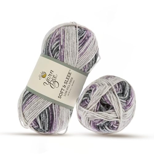 Image of Hobby Lobby Yarn Bee Soft & Sleek Yarn, 908 Purple & Gray Multi | 4 Medium Weight, 100% Low Pill Acrylic, 186 Yards Per Skein