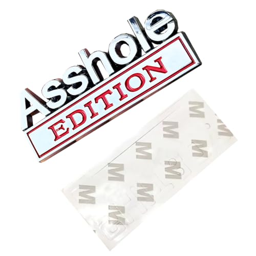 Image of Pair Set Asshole Edition Badge 3D Emblem Fit for Car Truck SUV Side Rear Front Hood Trunk Door Decal Sticker (Silver Red)