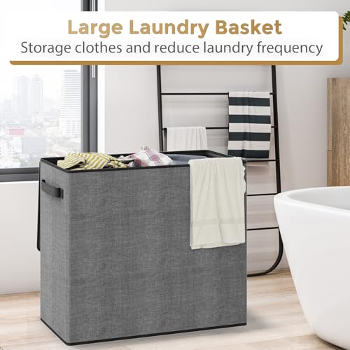 180L Laundry Hamper 3 Section, Large Laundry Hamper with Lid, Dirty Clothes Hampers with Handles, Laundry Basket Organizer for Laundry, Bedroom, Bathroom, Laundry Sorter Baskets, Grey - Image 4
