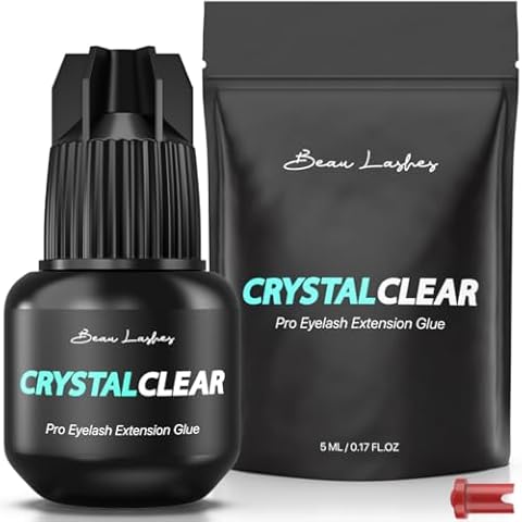 Crystal Clear Professional Eyelash Extension Glue | Super Strong Clear Lash Adhesive for Long Lasting Semi Permanent Individual Lash Eyelash Extensions | 1-2s Fast Drying / 7 Weeks Retention Cover