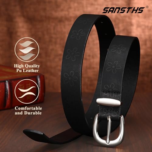 SANSTHS Womens Belt for Jeans Pants Dresses with Exquisite Silver Alloy Buckle, Belts for Women with Unique Print Design2