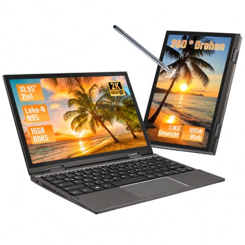 Image of BINTEC 10.95 inch 2K Touchscreen Convertible Laptop, N95,16GB DDR5 512GB SSD, 2-in-1 Laptop with Fingerprint Reader, Backlit Keyboard, Stylus Pen Great for Work and Study(Gray)
