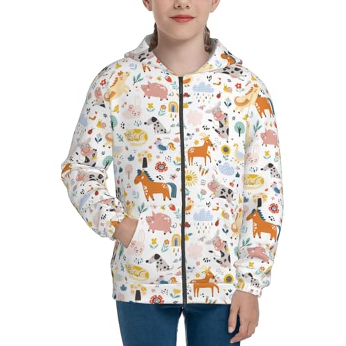 Cute Farm Animals Kid Hoodies Boys Zip Up Sweatshirts Girls Pullover with Pocket3