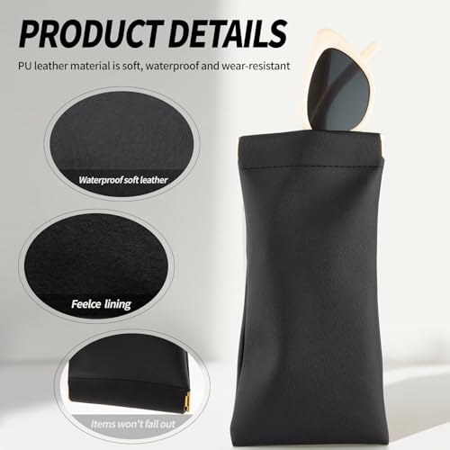Image of 3 pack leather eyewear case PU soft sunglasses bag squeeze top portable lightweight eyewear case for men and women