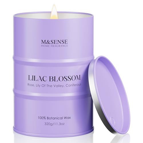 Image of M&SENSE Lilac Blossom Soy Candles for Home Scented, 11.3oz 70 Hour Long Burning Aromatherapy Candle for Stress Relief Meditation Yoga Relaxing SPA, Housewarming Gifts for Women