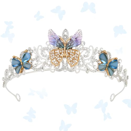 CIEHER Tiara Crowns for Women & Girls - Bridal Wedding Prom Quinceanera Birthday & Christmas Crown Gifts (Purple Blue Butterfly)