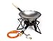 Produktbild Wokbrenner Set/Gaskocher 7,5KW mit Gasschlauch + Druckminderer + 33 cm Stahl Asia-Wokpfanne mit Holzgriff (Gusseisen Hockerkocher, Asia Kocher, Gastrokocher, Gasherd, Campingkocher für Wok)