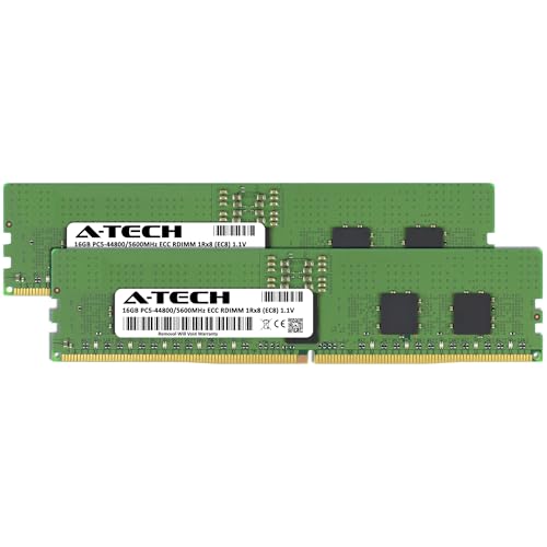 Image of A-Tech 32GB Kit (2x16GB) DDR5 5600MHz PC5-44800 ECC RDIMM 1Rx8 (EC8 10x4) Single Rank 1.1V ECC Registered DIMM 288-Pin Server RAM Memory Upgrade Modules (A-Tech Enterprise Series)