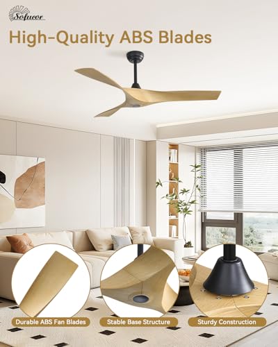 Image of Sofucor 52 Inch Ceiling Fans No Lights, Modern Ceiling Fan with 3 Plastic Blades, 4500CFM 6-Speed 3-Timer Reversible DC Motor, for Bedroom Living Room Patios Office, ETL /FCC