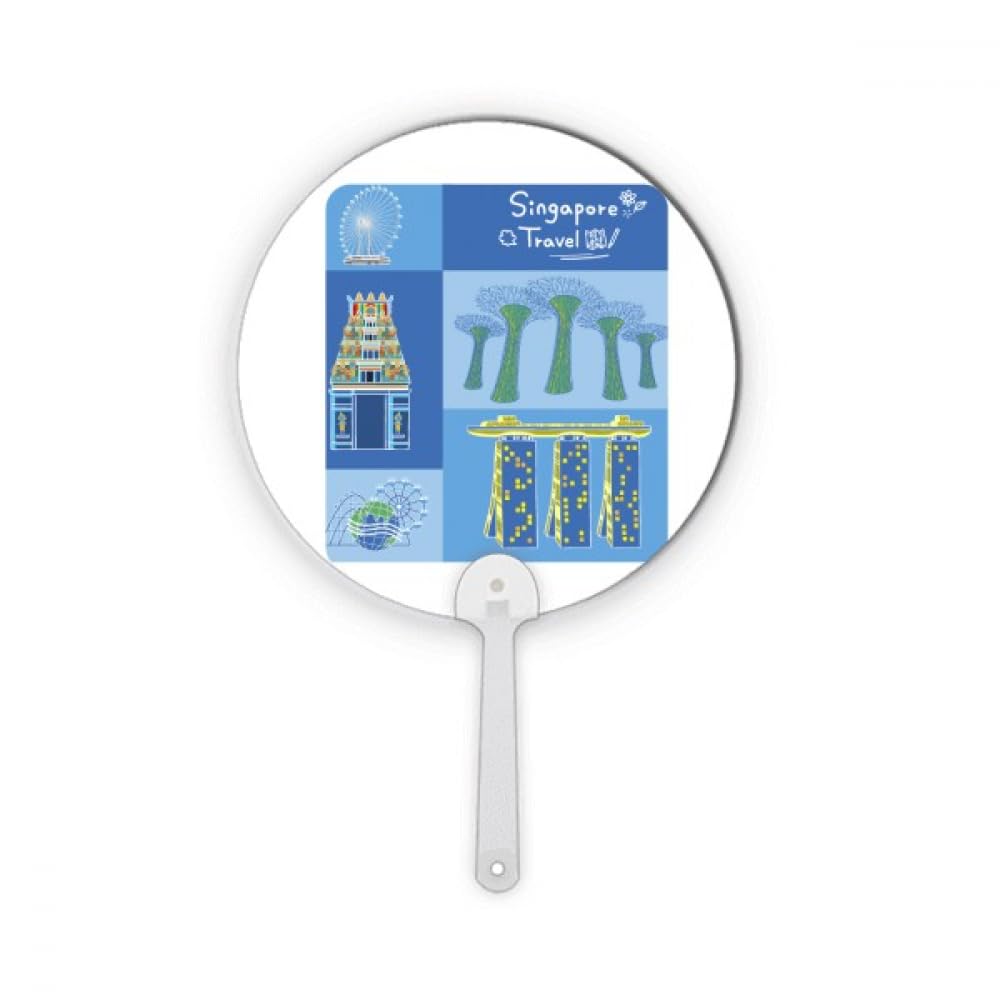 Éventail rond Singapour Travel Landmark en plastique pour décoration artisanale d'Asie
