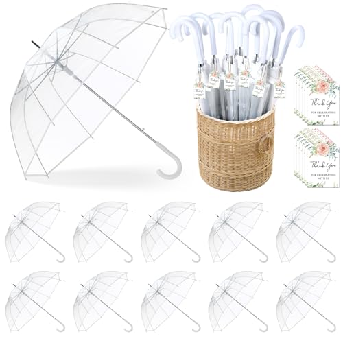 Dansydaisy Wedding Favors for Guest Umbrella Gifts Bulk 52 Inch Large Dome Rain Windproof Stick Umbrellas with Thank You Tags and Rope Guest Souvenirs for Wedding Party Bridal Favors