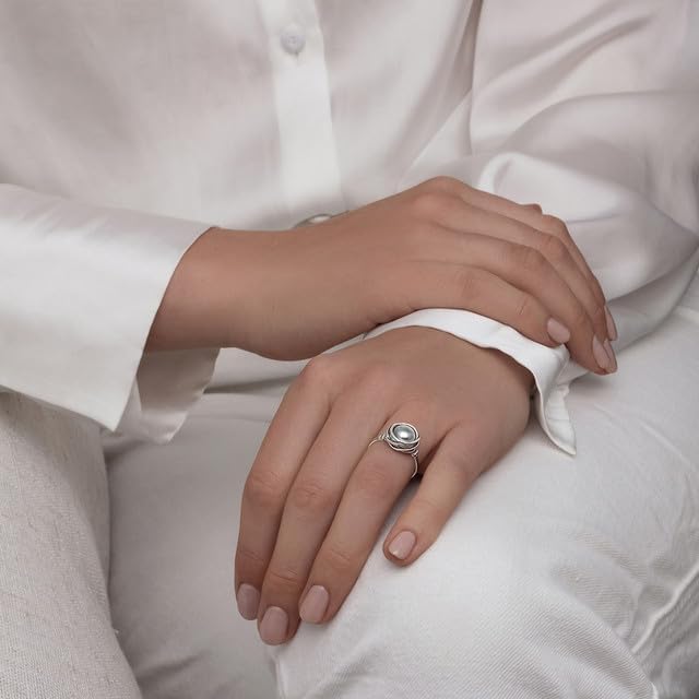 JEAN RACHEL JEWELRY 925 Sterling Silver Ring with Fresh Water Pearl Wire Wrap Vintage Design - Hypoallergenic, Nickel & Lead-free - Artisan Handcrafted Statement Rings for Women - Image 4