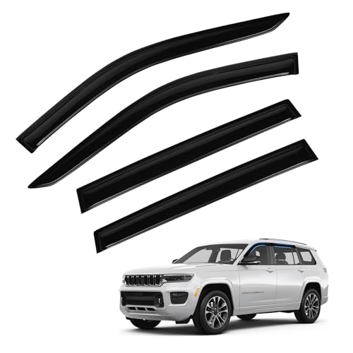 Image of Grand Cherokee Rain Guards - Window Visors for Jeep Grand Cherokee 2022-2025 2026 (Not for L,Not for 3-Row), Out-Channel Side Window Rain Guards for Grand Cherokee, 4PCS, Black, Car Accessories