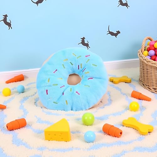 Clockjuan 1 x blaues Plüsch-Spielzeug in Donut-Form, quietschendes Spielzeug für Haustiere, Kauspielzeug, Blaubeere, quietschendes Plüsch-Hundespielzeug, Kauschutz-Technologie