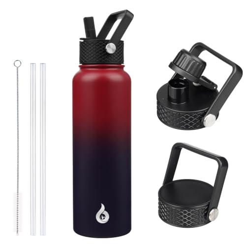 Image of BJPKPK Insulated Water Bottles with Straw Lid, 40oz Cold & Hot Thermo, Stainless Steel Metal Water Bottle with 3 Lids, Reusable Thermo, Cups, Mugs, Tumblers,Charming Red