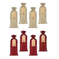 Copribottiglie di Natale,8 pezzi di Sacchetti di Iuta per il Vino Borse Porta Vino Coulisse sacchetti regalo con Etichette e Corde per Natale, matrimonio, compleanno
