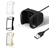 【1+3 Pack】 YiJYi Compatible with Fitbit Charge 3 Charger & Case Screen Protector,1 USB Replacement Charging Cable and 3 Full-Around Protective Cover Shell for Fitbit Charge 3 and Fitbit Charge 3 SE