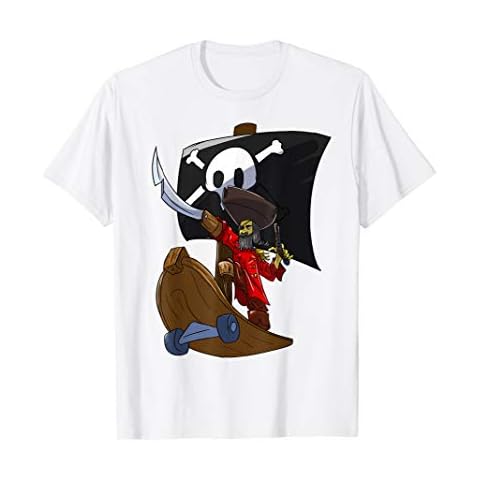 Captain Skate-Pirate Funny Skateboarding T-Shirt Tee Cover