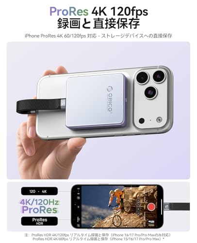 ORICO M.2 NVMe SSD 外付けケース マグネット式 USB-C 3.2 Gen2 10Gbps 超高速転送 iPhone 4K ProRes録画対応 PD 100W給電ポート搭載 2230/2242規格対応 iPhone 15/16/17シリーズ互換 -AP42P-BL
