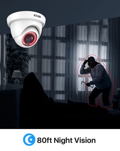Image of ZOSI 4 Pack 2MP 1080p HD-TVI Dome Security Camera Outdoor Indoor | 24PCS LEDs, 80ft IR Night Vision, 90 Wide Angle, Metal Plastic Housing Weatherproof Surveillance CCTV Camera