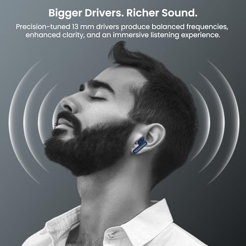 Image of AROMA TWS5 Orbit V5.4 True Wireless Earbuds - Matte Blue & Grey | Up to 55H Playtime, ENC, Fast Charging, Heavy Bass, Bluetooth