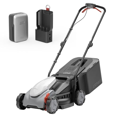 Image of Litheli 14 Inch Cordless Lawn Mower, Lightweight Foldable Push Mower with 5.0Ah Battery, Brushless Motor Lawnmower for up to 1600 Sq. Ft, 5-Position Height Adjustment (1-2.5 in), Includes Charger