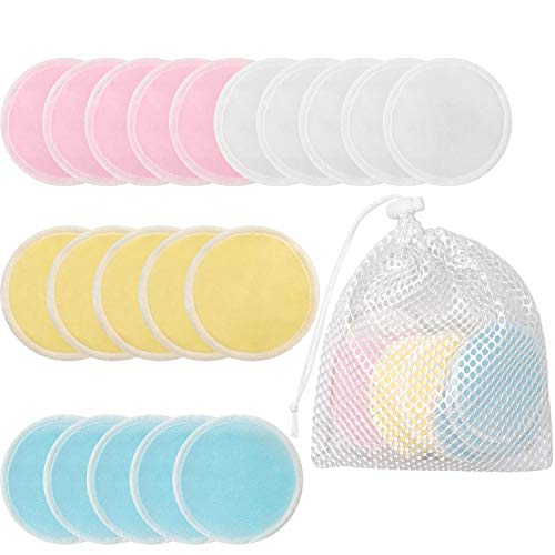 20 PCS Reusable Makeup Remover Pads, Soft Washable Bamboo Cotton Face Cleansing Pads with Laundry Bag Eco-friendly for All Skin Types