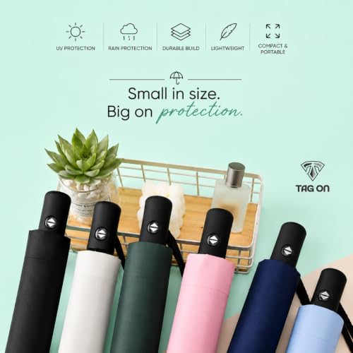 Image of UV Protection Compact Folding Umbrella for Men & Women || Windproof, Waterproof Travel Umbrella with Storage Case || Sun & Rain Protection || Lightweight Portable Umbrella