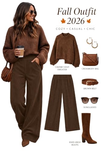 Sampeel Womens Corduroy Palazzo Pants High Waisted Trousers Brown S - image 4