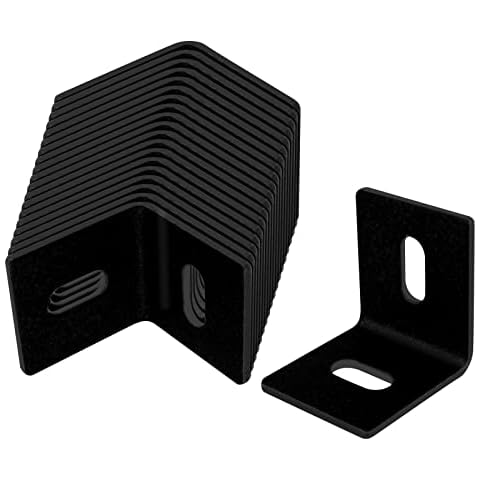 20 Pack of Black Adjustable Corner Braces, 1¾x1¾x1½ inches Steel L Shaped Right Angle Bracket for Wood Furniture Max Load 110 lb, 2 Slotted Hole Adjustable Mounting Hole, ⅛ inches Thickness Cover