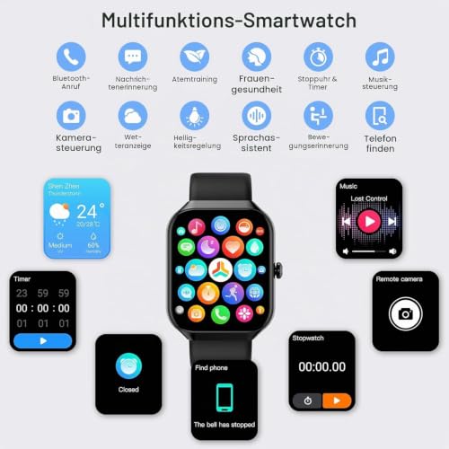 Jugeman Smartwatch Herren Damen 1,96" HD Touchscreen mit Telefonfunktion – Ansicht 6