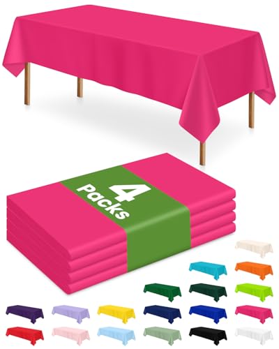 Image of LANLISA 4 Pack Hot Pink Plastic Tablecloth Disposable, 54 x 108 Inch