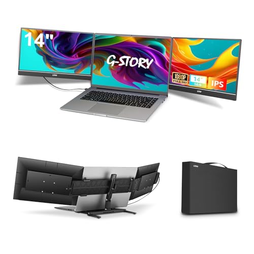 Image of G-STORY Triple Laptop Screen Extender, 14 inch FHD 1080P Portable Laptop Extended Monitor, One Cable Connect Dual Screen Monitor (Without Fan Dual Screen)