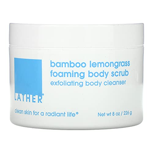 LATHER Bamboo Lemongrass Foaming Body Scrub | Body Wash | Exfoliating Body Scrub | Spa Quality | Body Skin Care Products | Body Scrubber | Body Scrub, Hand Scrub & Leg Exfoliator | 8 Oz Jar