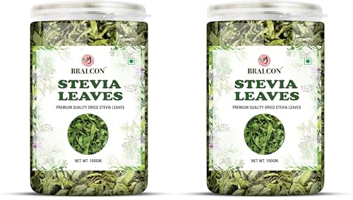 Image of BRALCON Sugarfree Sweetener - 100% Pure Stevia Leaves Extract - Natural Stevia Dry Leaves 100gm - Zero Calorie Sugar Substitute (Pack of 2)