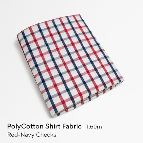 Image of Checkered Poly Cotton Shirt Fabric for Men | Unstitched Shirting Fabric | Shirt Piece Cloth Material | Soft Breathable Lightweight | 89 cm Width