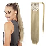 SEIKEA Clip in Ponytail Extension Wrap Around Straight Hair for Women (20'', Ash Blonde)