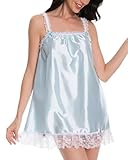 Satini Lingerie Satin Sissy Babydoll Ruffles Frilly Lace Slip Nightwear (Baby Blue, XL)