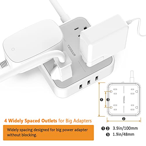 Power Strip With 3 Usb Ports, Tessan 5 Ft Extension Cord Flat Plug With 4 Outlets, Indoor Desk Charging Station, Mountable Compact For Travel, Cruise Ship, Office, School, Dorm Room Essentials #TOP2