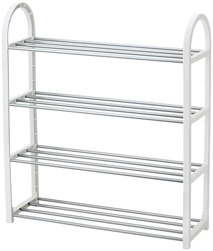 Zapatero Silvano, Organizador de Zapatos, Estante para Zapatos, 4 Baldas, Estructura Resistente, Color Blanco - 19 x 58 x 65 cm - Portátil, Multifuncional, para la Habitación, Dormitorio, Pasillo