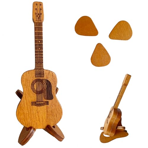 CHEVIXOR Wooden Guitar Pick Box With Stand,Guitar Pick Case With 3 Pcs Guitar Pick Holder,Acoustic Guitar Pick Box Thin Guitar Picks